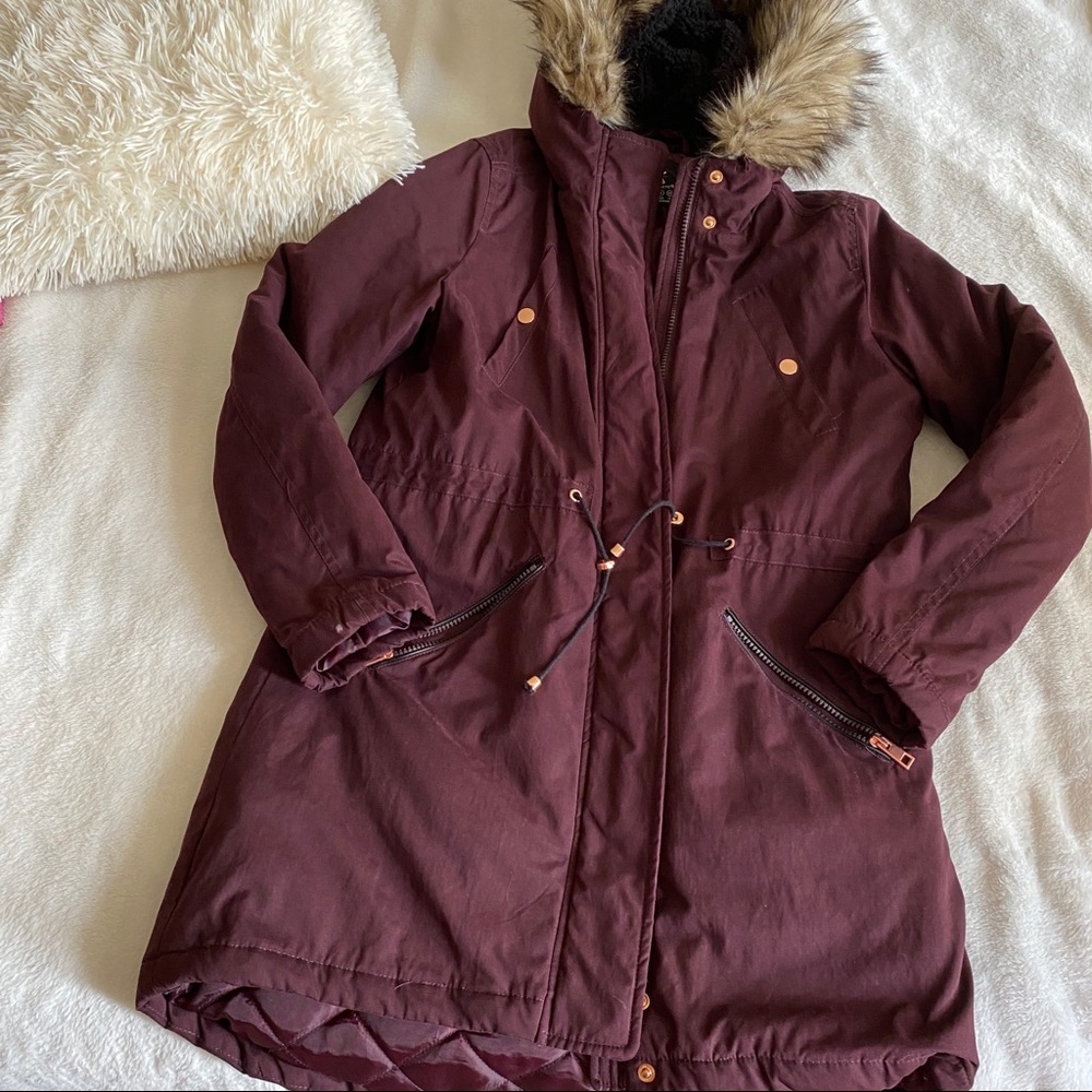 Coat with fur trimmed hood size 4